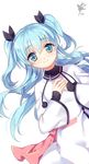  bad_id bad_pixiv_id blue_eyes blue_hair bow dress hair_bow hands_on_own_chest long_hair long_sleeves noel_(sora_no_method) philomelalilium smile solo sora_no_method two_side_up white_dress 