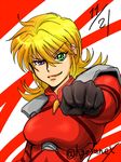  blonde_hair dated green_eyes heterochromia hgoyan katina_tarask purple_eyes signature solo super_robot_wars super_robot_wars_original_generation 