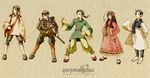  4boys ahoge alternate_costume armor axis_powers_hetalia black_hair brown_eyes china_(hetalia) chinese_clothes copyright_name derivative_work flower hair_flower hair_ornament hong_kong_(hetalia) japan_(hetalia) japanese_armor japanese_clothes katana kobutabancho korea_(hetalia) long_hair multiple_boys parody personification ponytail style_parody sword taiwan_(hetalia) weapon 