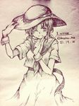  artist_name character_name dress hat luize monochrome neckerchief one_eye_closed short_hair sketch smile solo touhou touhou_(pc-98) traditional_media wadante 