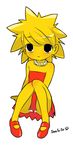  arm_support artist_name black_eyes blonde_hair born-to-die dress highres jewelry lisa_simpson necklace panties simple_background sitting smile solo the_simpsons underwear white_background white_panties yellow_skin 