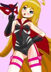  ahoge blonde_hair blush cameltoe cape doronjo elbow_gloves g_y_t gloves hand_on_hip leopard_(yatterman) leotard long_hair mask mask_removed solo thighhighs time_bokan_(series) very_long_hair yatterman yoru_no_yatterman 