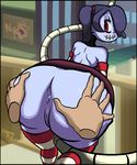  anus ass ass_grab bent_over blue_hair detached_sleeves disembodied_hands huge_ass leviathan_(skullgirls) looking_back pussy q7 red_eyes skullgirls smile spread_ass squigly_(skullgirls) stitched_mouth uncensored zombie 