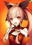  circlet cleavage_cutout detached_sleeves dobunezumi elsword empty_eyes ignia_(elsword) long_hair orange_eyes pink_hair ponytail sketch solo 