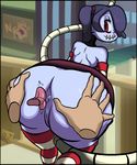  anilingus anus ass ass_grab bent_over blue_hair detached_sleeves dieembodied_tongue disembodied_hands disembodied_tongue huge_ass leviathan_(skullgirls) looking_back pussy q7 red_eyes skullgirls smile spread_ass squigly_(skullgirls) stitched_mouth tongue uncensored zombie 