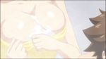  animated animated_gif bathroom bouncing_breasts breast_press breasts brown_hair censored cleavage foam huge_breasts large_breasts naruse_mio nude shinmai_maou_no_testament short_hair toujou_basara towel undressing 