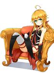  ahoge azure_luna blonde_hair boots cameltoe cape chair doronjo elbow_gloves full_body gloves knees_up leopard_(yatterman) leotard long_hair no_mask sitting smile solo thighhighs time_bokan_(series) very_long_hair yatterman yoru_no_yatterman 
