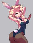  animal_ears armpits arms_up ass bad_anatomy bad_id bad_pixiv_id bare_shoulders between_breasts black_legwear blonde_hair blue_eyes blush braid breasts bunny_ears bunny_girl bunny_tail bunnysuit cleavage detached_collar elsa_(frozen) fake_animal_ears frozen_(disney) hair_over_shoulder highres large_breasts long_hair looking_at_viewer moyoosu necktie necktie_between_breasts pantyhose simple_background single_braid smile solo tail thick_thighs thighs twisted_torso wrist_cuffs 