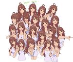  ahoge alternate_hair_color artist_name awakened_miki bad_id bad_pixiv_id bangs bare_shoulders blush brown_hair clone closed_eyes dress green_eyes hoshii_miki idolmaster idolmaster_(classic) long_hair looking_at_viewer one_eye_closed open_mouth ponytail rod_(rod4817) sad sleeveless smile surprised swept_bangs v white_dress 