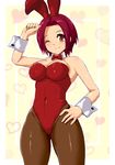  bad_id bad_pixiv_id bow bowtie bunnysuit detached_collar hand_on_hip kanemoto_hiroko leotard one_eye_closed orange_eyes pantyhose precure red_bow red_hair red_leotard red_neckwear short_hair smile_precure! standing wrist_cuffs yamasan_(hachiman) 