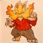  2019 3_toes 4_fingers alternate_color anthro anthrofied biped black_eyes black_fur black_nose canine chest_tuft claws crotch_tuft elbow_tufts facial_hair fak&eacute;mon fighting_stance fire firefightdex flaming_fur fluffy front_view full-length_portrait fur fur_tuft head_tuft long_mustache looking_at_viewer male mammal marker_(artwork) mfanjul mixed_media multicolored_fur mustache nintendo nude orange_fur pen_(artwork) pok&eacute;mon pok&eacute;mon_(species) pok&eacute;morph portrait pseudo_clothing raised_heel red_fur shadow simple_background solo spread_legs spreading standing stoutland tan_fur toe_claws toes toony traditional_media_(artwork) tuft video_games white_background white_claws wide_stance yellow_fur 