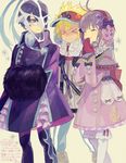  2boys alternate_costume black_hair blonde_hair coat coat_dress earmuffs gloves hair_ornament judas_(tales) kyle_dunamis mask multiple_boys nishihara_isao purple_eyes purple_hair reala ribbon short_hair spiked_hair tales_of_(series) tales_of_destiny_2 