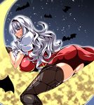  :q ass bat gloves idolmaster idolmaster_(classic) idolmaster_2 kanten moon my_dear_vampire open_mouth panties shijou_takane silver_hair sky solo spider_web_print star_(sky) starry_sky thighhighs tongue tongue_out underwear 