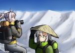  :d alternate_costume aoba_(kantai_collection) backpack bag camera hamu_koutarou hiking holding kantai_collection kinugasa_(kantai_collection) multiple_girls open_mouth ponytail smile wind 