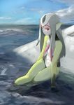  bad_id bad_nicoseiga_id beach blue_submarine_no_6 day highres long_hair monster_girl mutio nanbo_ataru_(attall) outdoors pointy_ears red_eyes solo water yellow_skin 