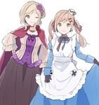  ;) apron axis_powers_hetalia bad_id bad_pixiv_id black_gloves black_ribbon black_skirt blonde_hair blue_dress cape dress dress_lift flower france_(hetalia) genderswap genderswap_(mtf) gloves gomi_chiri green_eyes hair_bun hair_flower hair_ornament hair_ribbon hairclip hand_on_hip hat jewelry light_brown_hair long_hair long_skirt long_sleeves mini_hat necklace nurse_cap one_eye_closed purple_eyes purple_flower purple_rose ribbon rose simple_background skirt smile solo twintails united_kingdom_(hetalia) white_background x_hair_ornament 