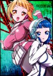  aida_kan_mori anne_&quot;charm&quot;_vito beatrice_&quot;lilium&quot;_anastasi blue_eyes blue_hair breasts collar freedom_wars headphones large_breasts looking_at_viewer multiple_girls orange_eyes orange_hair short_hair smile 