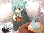  :d animal_ears aqua_eyes aqua_hair ascot ass bed cat_ears cat_tail closed_eyes commentary_request face_mask goma_(gomasamune) hair_ornament hairpin kantai_collection kemonomimi_mode long_hair looking_at_viewer lying mask multiple_girls multiple_tails ne-class_heavy_cruiser open_mouth panties pantyshot school_uniform shinkaisei-kan short_hair sleeping smile suzuya_(kantai_collection) tail thighhighs underwear white_hair white_panties white_skin 