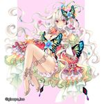  breasts butterfly_hair_ornament company_name daisenran!!_sangokushi_battle flower hair_flower hair_ornament high_heels jewelry legs li_chunxiang medium_breasts necklace nishiwaki_yuuri official_art silver_hair smile solo wavy_hair yellow_eyes 