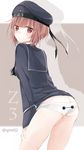  ass baymax big_hero_6 blush brown_eyes brown_hair butt_crack character_name crossover flat_ass from_behind hat kantai_collection leaning_forward long_sleeves looking_back neckerchief panties sailor_collar sailor_hat shijima_(sjmr02) short_hair silhouette solo twitter_username underwear white_panties z3_max_schultz_(kantai_collection) 