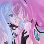  aqua_eyes aqua_hair bad_id bad_pixiv_id bug butterfly dress elbow_gloves gloves hatsune_miku hug insect long_hair magnet_(vocaloid) megurine_luka minakami_kaori multiple_girls pink_hair tears vocaloid yuri 