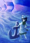  anchor bad_id bad_pixiv_id blue_hair ghost green_eyes hat highres hishaku murasa_minamitsu r2sais sailor sailor_hat ship smirk solo touhou watercraft 