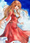  bad_id bad_pixiv_id brown_eyes brown_hair cloud day dress erica_fontaine happy long_hair low-tied_long_hair ne-on sakura_taisen sakura_taisen_iii sky solo traditional_media watercolor_(medium) 