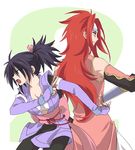  1girl artist_request black_hair bow brown_eyes elbow_gloves fujibayashi_shiina gloves headband long_hair pink_bow ponytail red_hair smile sword tales_of_(series) tales_of_symphonia weapon zelos_wilder 