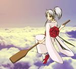  bad_id bad_pixiv_id blue_hair botan_(yuu_yuu_hakusho) cloud flower flying japanese_clothes kimono lowres oar object_riding ponytail riepo_(nitro_bb) sidesaddle sky solo yuu_yuu_hakusho 