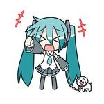  &gt;_&lt; aqua_hair chibi chibi_miku closed_eyes detached_sleeves dog hamo_(dog) hatsune_miku headphones leash long_hair minami_(colorful_palette) necktie o_o pleated_skirt skirt thighhighs twintails very_long_hair vocaloid zettai_ryouiki 