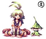  ahoge antenna_hair green_eyes green_hair hisahiko kneeling long_hair marona_(phantom_brave) phantom_brave putty_(phantom_brave) 