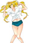  blonde_hair buruma genderswap genderswap_(mtf) gym_uniform i_(kaiyou) legs long_hair lying naruko naruto naruto_(series) solo transparent_background twintails very_long_hair 