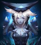  blue_eyes breasts citemer cleavage helmet large_breasts league_of_legends lips lissandra long_hair pale_skin solo white_hair 