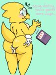  alphys anthro big_butt blush butt clothing dialogue embarrassed eyewear female glasses gloves hand_on_butt lizard presenting presenting_hindquarters presenting_pussy pussy raised rear_view reptile scalie spread_butt spreading text undertale video_games zen0_33 