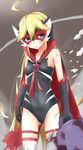  absurdres ahoge bare_shoulders black_gloves blonde_hair blue_eyes doronjo elbow_gloves gloves highres leopard_(yatterman) leotard long_hair looking_at_viewer mask saku_(kudrove) solo thighhighs time_bokan_(series) very_long_hair white_legwear yatterman yoru_no_yatterman 