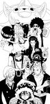  bikini_top brook crossed_arms cyborg epaulettes facial_hair franky goatee goggles goggles_around_neck hair_over_one_eye hat headphones hood long_hair monkey_d_luffy monochrome multiple_boys nami nami_(one_piece) nico_robin one-eyed one_eyed one_piece outline pirate roronoa_zoro sanji scar ship skeleton suit sunglasses suspenders tattoo thousand_sunny tony_tony_chopper usopp 