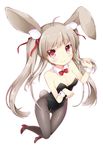  animal_ears bow bowtie bunny_ears bunny_tail bunnysuit detached_collar grey_hair inumine_aya long_hair original pantyhose perspective red_eyes smile solo tail twintails wrist_cuffs 