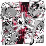  albus_(skullgirls) blood breasts commentary eliza_(skullgirls) gashi-gashi horace_(skullgirls) large_breasts leviathan_(skullgirls) multiple_girls red_eyes sideboob skullgirls spot_color squigly_(skullgirls) 