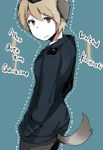  animal_ears black_legwear brave_witches character_name dog_ears dog_tail dotted_line garrison_cap german hands_in_pockets happy_birthday hat light_brown_eyes light_brown_hair long_sleeves military military_uniform pantyhose shiraba_(sonomama_futene) short_hair smile solo tail uniform waltrud_krupinski world_witches_series 