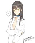  2015 bad_id bad_twitter_id black_hair blush breasts character_name cleavage collar collarbone dated dress_shirt earrings green_eyes idolmaster idolmaster_cinderella_girls inactive_account jewelry long_hair number ooyari_ashito shibuya_rin shirt signature simple_background sketch sleeves_past_wrists small_breasts solo spoken_blush unbuttoned white_background wing_collar 
