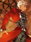  archer brown_eyes dark_skin dark_skinned_male fate/stay_night fate_(series) gears male_focus solo tenko_ex unlimited_blade_works white_hair 