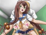  1girl breast_grab breasts broken_rape_victim brown_hair censored cum drooling empty_eyes glasses grabbing green_eyes groping ikkitousen lactation large_breasts long_hair milk nipples open_mouth rape ryuubi_gentoku school_uniform sex tears torn_clothes 