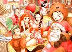  6+boys afro bag black_hair blonde_hair blue_hair bowl bracelet braid brook christmas christmas_tree cyborg fake_mustache franky glass green_hair hair_over_one_eye jewelry lap_pillow long_hair monkey_d_luffy multiple_boys nami nami_(one_piece) nico_robin one-eyed one_piece orange_hair reindeer reindeer_costume roronoa_zoro sanji santa_hat scar sitting skeleton sleeping smoking tattoo tony_tony_chopper tray usopp 