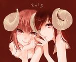  2girls horns kurahashi_riko love_lab maki_natsuo miyahara_ruri multiple_girls new_year red_eyes red_hair sheep_horns 