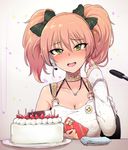  badge birthday_cake blush bow breasts button_badge cake food fruit gift hair_bow idolmaster idolmaster_cinderella_girls jewelry jougasaki_mika long_hair looking_at_viewer medium_breasts microphone open_mouth pink_hair sian smile solo strawberry tearing_up tears tsurime twintails whipped_cream yellow_eyes 