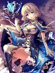  :d bison_cangshu blue_eyes breasts chain_chronicle cleavage cleavage_cutout gloves hair_tubes holding large_breasts light_brown_hair long_hair looking_at_viewer open_mouth smile solo staff white_gloves 
