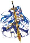  armor asio_(asiogimuto) blue_eyes blue_hair cape long_hair official_art sasha_(sen_no_maken) sen_no_maken_to_tate_no_otome solo sword weapon 