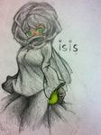 1girl artist_request black_hair character_name copyright_name green_eyes isil isis-chan islamic_state_of_iraq_and_the_levant melon original personification source_request traditional_media 