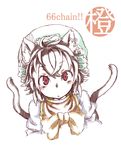  animal_ears bow brown_eyes brown_hair cat_ears cat_tail character_name chen earrings hat jewelry multiple_tails nekomata osaname_riku short_hair sketch solo tail touhou 