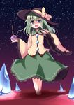  blood blood_on_face bloody_clothes bloody_hands blue_eyes bow empty_eyes eyeball green_hair hat hat_bow impaled knife komeiji_koishi long_sleeves ominaeshi_(takenoko) open_mouth pool_of_blood self-mutilation shaded_face shirt skirt solo third_eye touhou wide_sleeves 